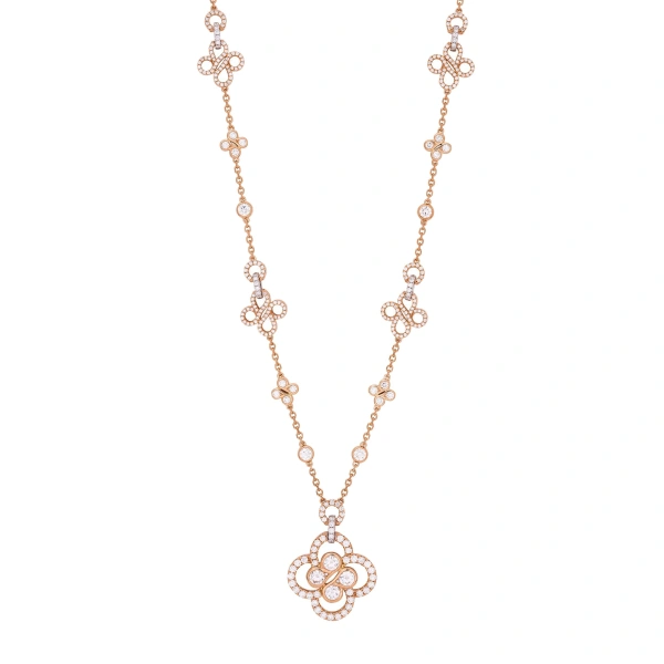 Boodles Be Boodles Long Large Motif Rose Gold Diamond Necklace | Fine Necklaces | Coveti