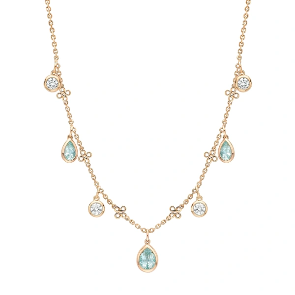 Boodles Beach Pear Cut Paraiba and Diamond Rose Gold Necklace | Fine Necklaces | Coveti