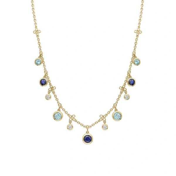 Beach Sapphire and Aquamarine Yellow Gold Necklace