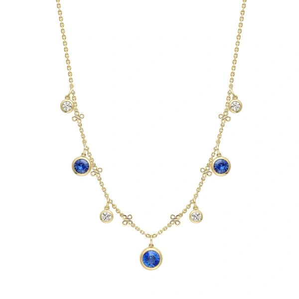 Boodles Beach Seven Stone Yellow Gold Sapphire and Diamond Necklace | Fine Necklaces | Coveti