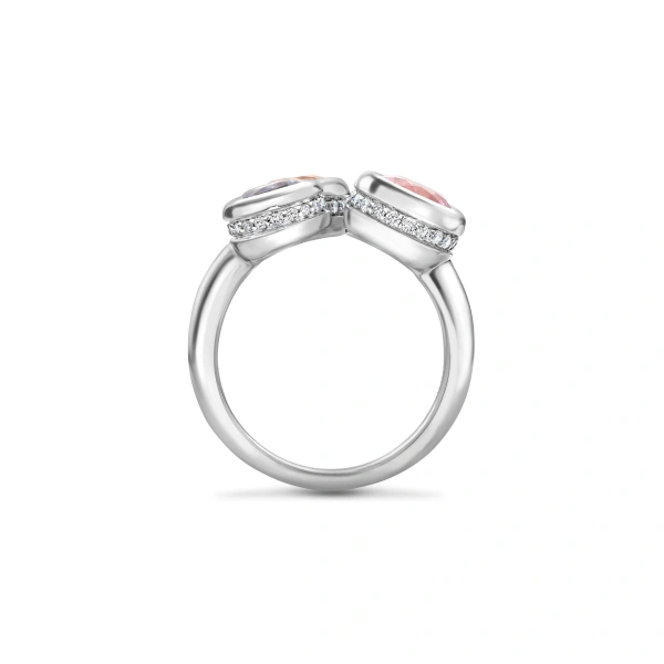 Boodles Beach Three Stone Sapphire Garnet Tanzanite Platinum Ring | Fine Rings | Coveti