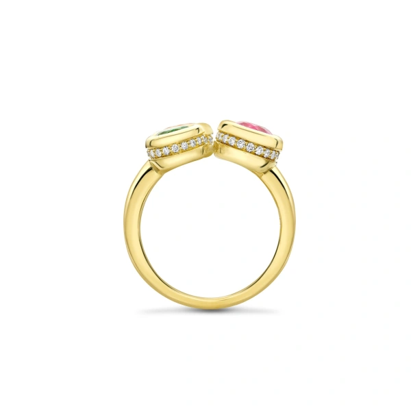 Boodles Beach Three Stone Sapphire Garnet Tsavorite Yellow Gold Ring | Fine Rings | Coveti