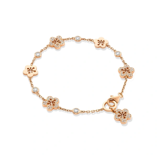 Boodles Blossom Diamond Charm Rose Gold Bracelet | Fine Bracelets | Coveti