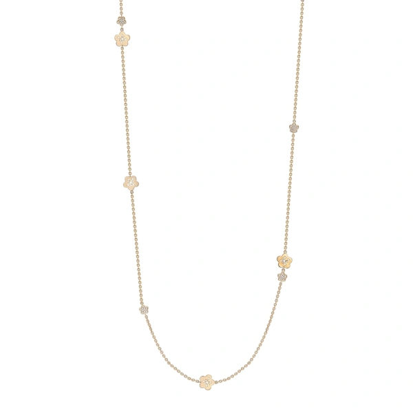 Boodles Blossom Long Rose Gold Charm Necklace | Fine Necklaces | Coveti