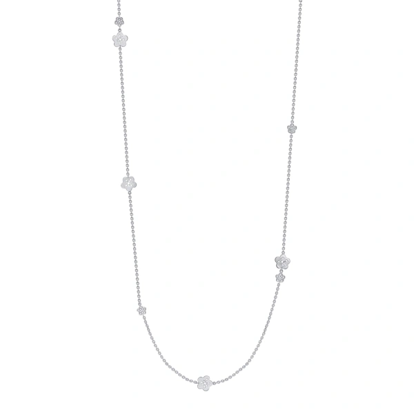 Boodles Blossom Long White Gold Charm Necklace | Fine Necklaces | Coveti