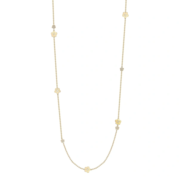 Blossom Long Yellow Gold Charm Necklace