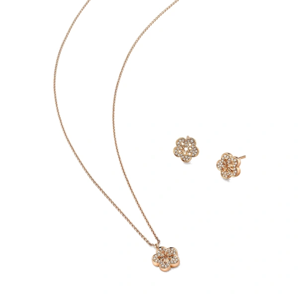 Boodles Blossom Rose Gold Pendant and Earrings Set | Fine Jewellery Sets | Coveti
