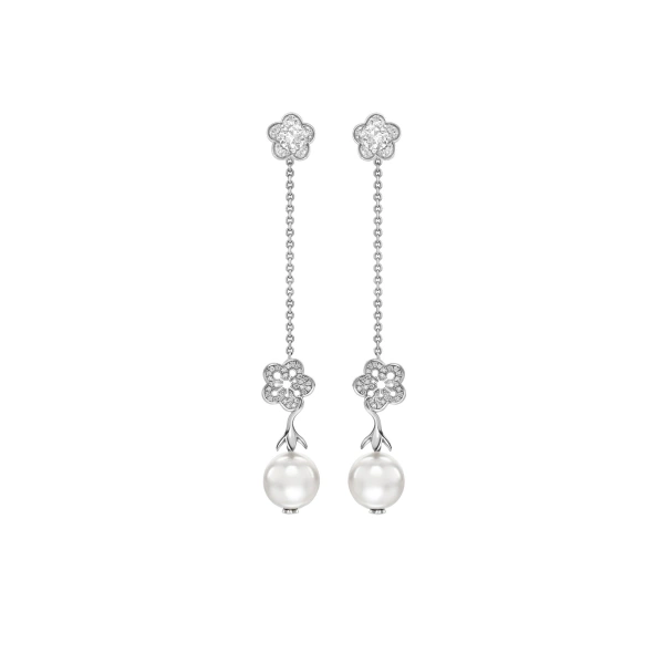 Boodles Blossom White Gold Detachable Pearl Drop Earrings | Fine Earrings | Coveti