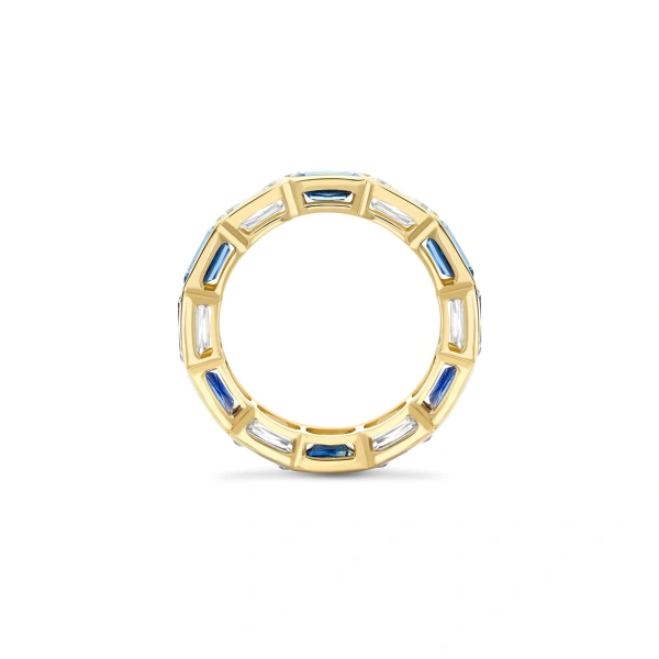 Boodles Classic Ashoka Diamond Sapphire Scalloped Full Hoop Yellow Gold Eternity Ring | Fine Rings | Coveti