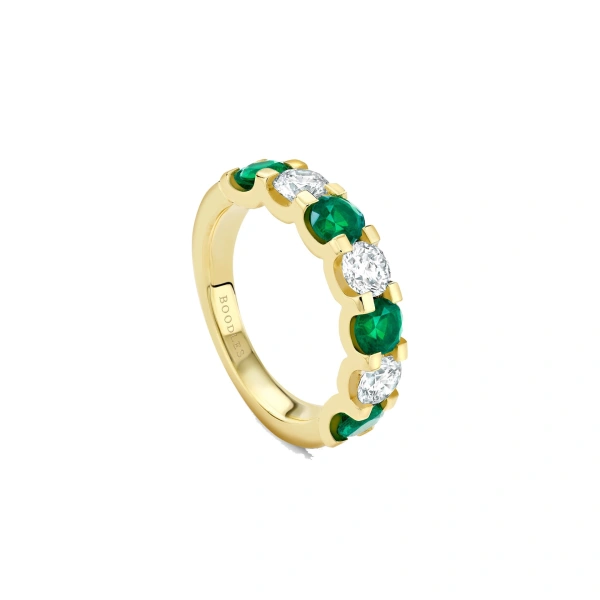 Classic Evermore Medium Emerald Diamond Yellow Gold Eternity Ring
