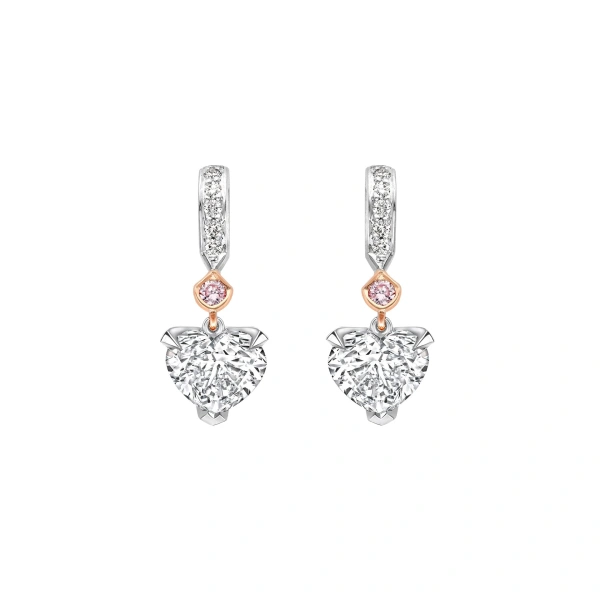 Boodles Classic Heart Diamond and Pink Diamond Platinum Drop Earrings | Fine Earrings | Coveti