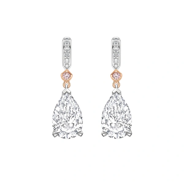 Boodles Classic Pear Diamond and Pink Diamond Drop Earrings | Fine Earrings | Coveti