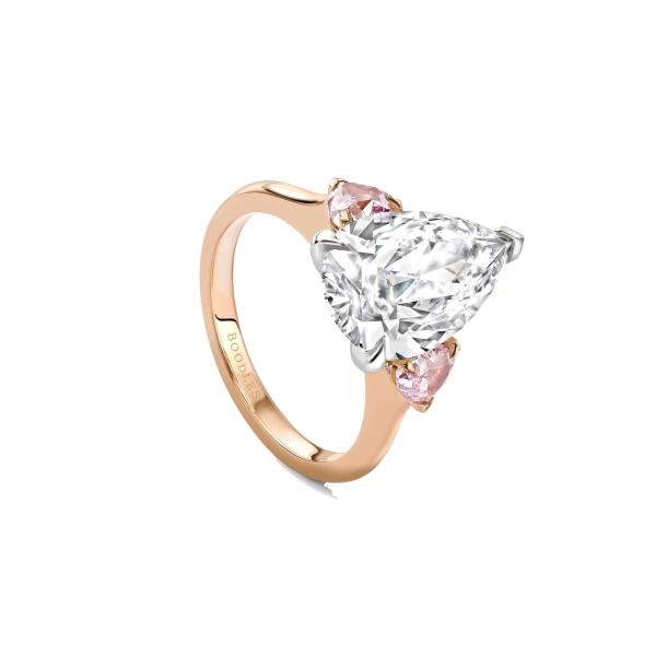 Boodles Classic Pear Diamond and Pink Diamond Rose Gold Ring | Fine Rings | Coveti