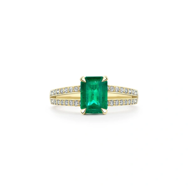Boodles Classic Split Shoulder Emerald Yellow Gold Ring | Fine Rings | Coveti