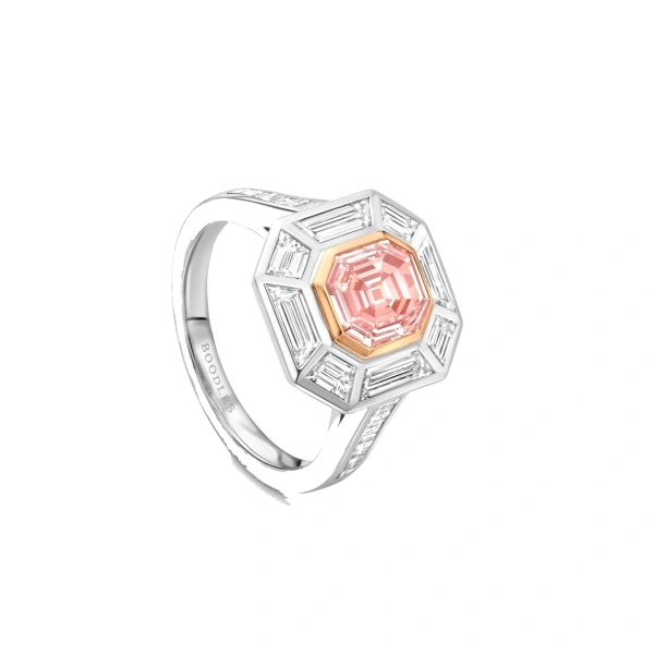 Boodles Decco Pink Diamond Platinum and Rose Gold Ring | Fine Rings | Coveti