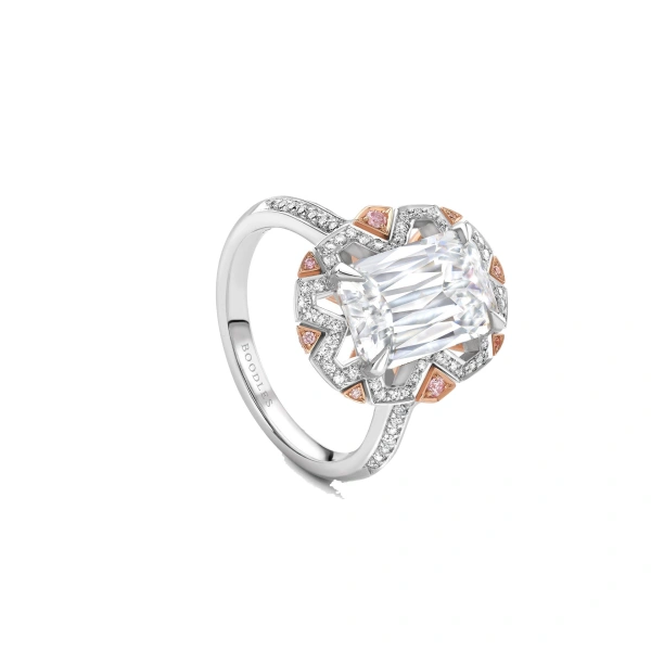 Boodles Fifth Avenue Ashoka Diamond Platinum and Rose Gold Ring | Fine Rings | Coveti