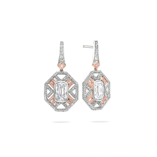 Boodles Fifth Avenue Platinum and Rose Gold Earrings | Fine Earrings | Coveti