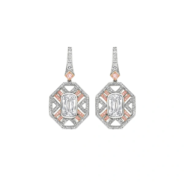 Boodles Fifth Avenue Platinum and Rose Gold Earrings | Fine Earrings | Coveti
