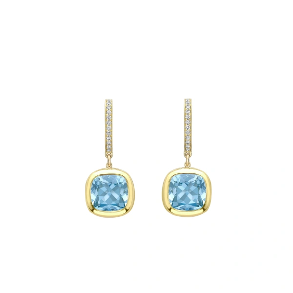 Boodles Florentine Dolce Vita Cushion Aquamarine Earrings | Fine Earrings | Coveti
