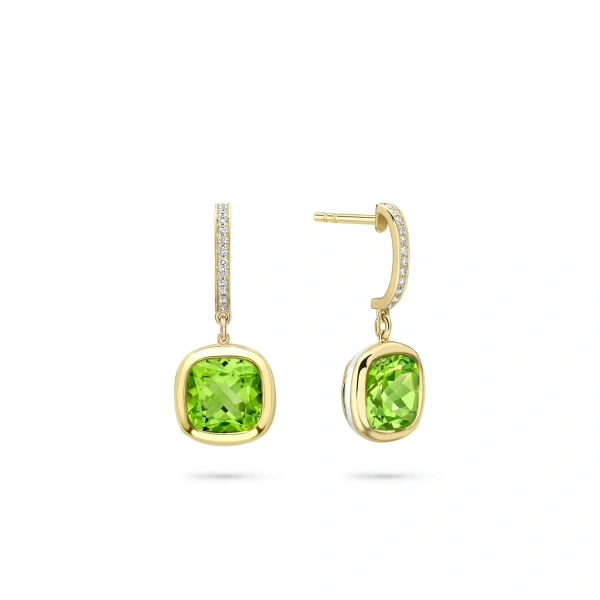 Boodles Florentine Dolce Vita Cushion Peridot Earrings | Fine Earrings | Coveti