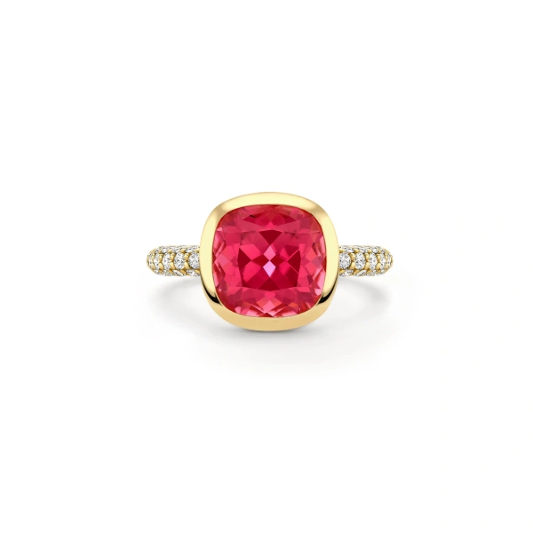 Boodles Florentine Dolce Vita Cushion Pink Tourmaline Ring | Fine Rings | Coveti