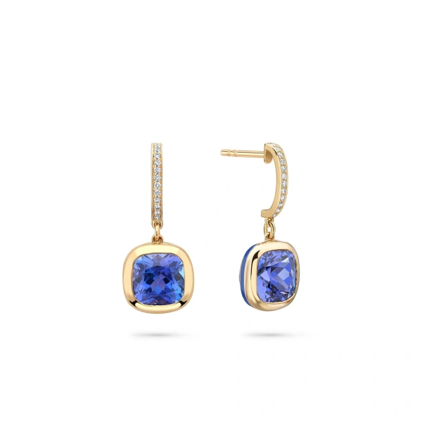 Boodles Florentine Dolce Vita Cushion Tanzanite Earrings | Fine Earrings | Coveti