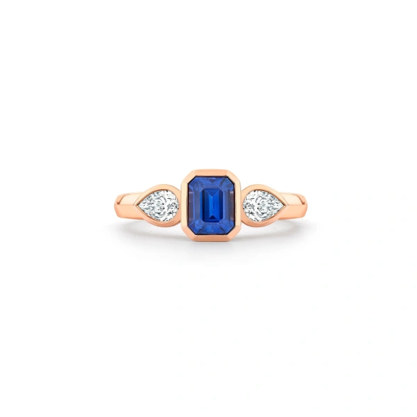 Boodles Florentine Emerald Cut Sapphire Rose Gold Ring | Fine Rings | Coveti
