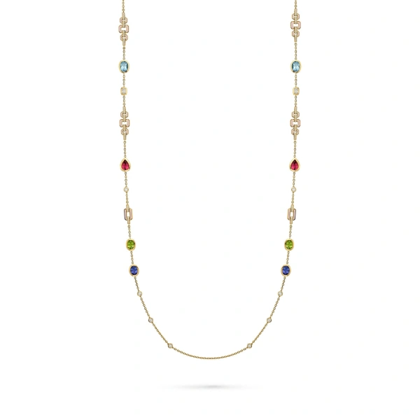 Boodles Florentine Multi-Stone Long Yellow Gold Necklace | Fine Necklaces | Coveti
