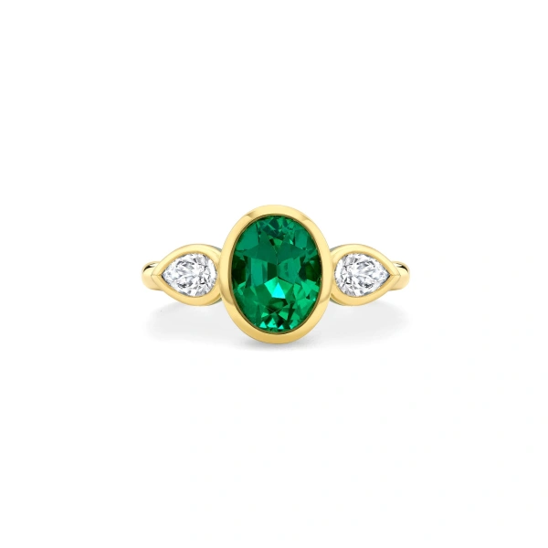 Boodles Florentine Oval Emerald Pear Diamond Yellow Gold Ring | Fine Rings | Coveti