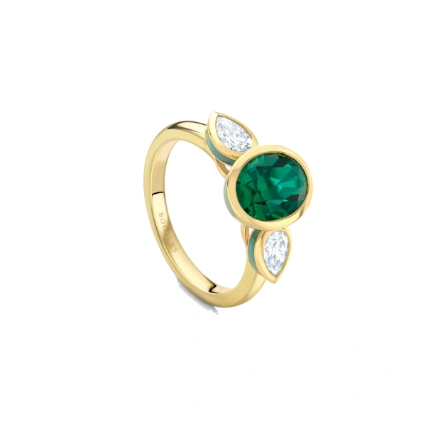 Boodles Florentine Oval Emerald Pear Diamond Yellow Gold Ring | Fine Rings | Coveti