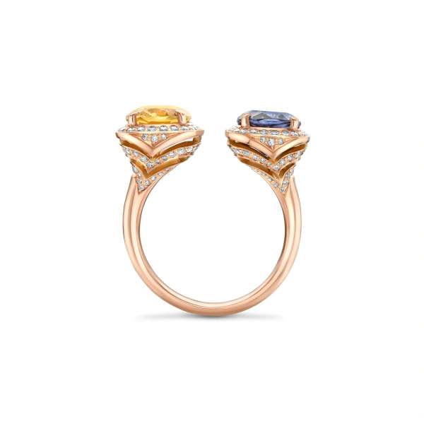 Boodles Gemini Topaz and Spinel Rose Gold Ring | Fine Rings | Coveti