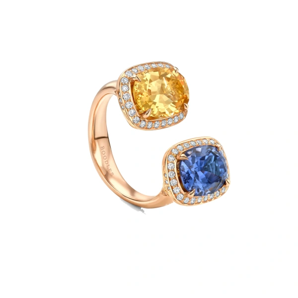 Boodles Gemini Topaz and Spinel Rose Gold Ring | Fine Rings | Coveti