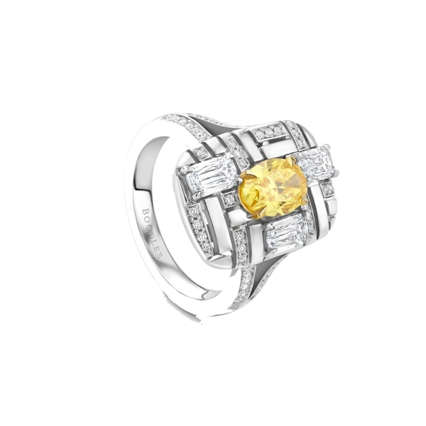 Geometric Oval Yellow Diamond Platinum Ring