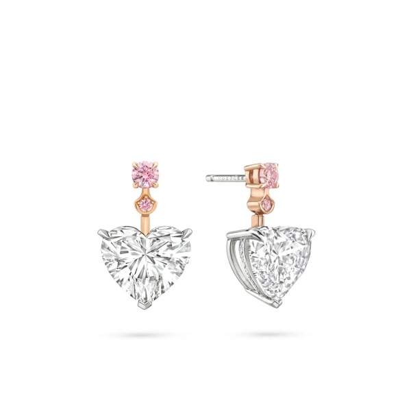 Boodles Heart White and Pink Diamond Drop Earrings | Fine Earrings | Coveti
