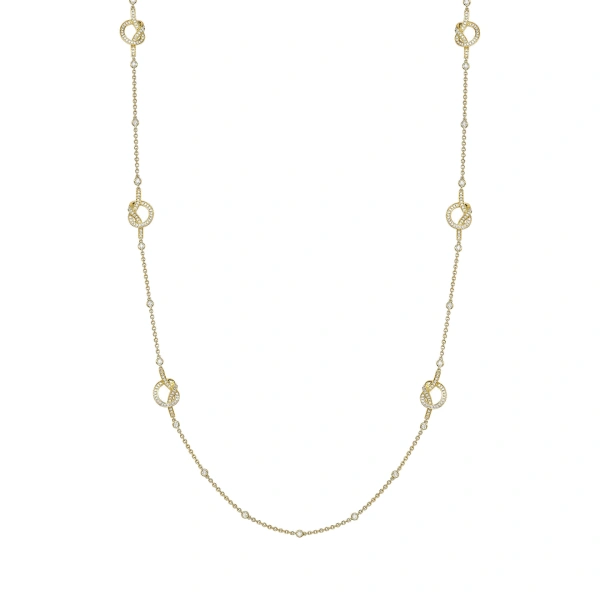 Boodles Knot Long Yellow Gold Diamond Necklace | Fine Necklaces | Coveti