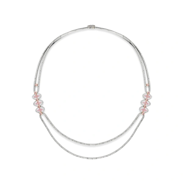 Boodles Loupe Pink and White Brilliant Diamond Platinum Necklace | Fine Necklaces | Coveti
