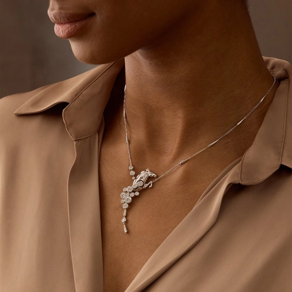 Boodles Lucky 'Gold Cup 100' Platinum Diamond Horse Pendant | Fine Necklaces | Coveti