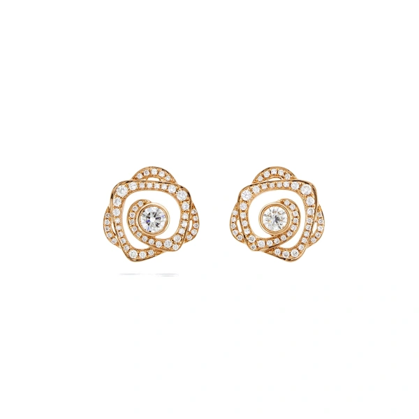 Boodles Maymay Rose Large Rose Gold Diamond Earrings | Fine Earrings | Coveti
