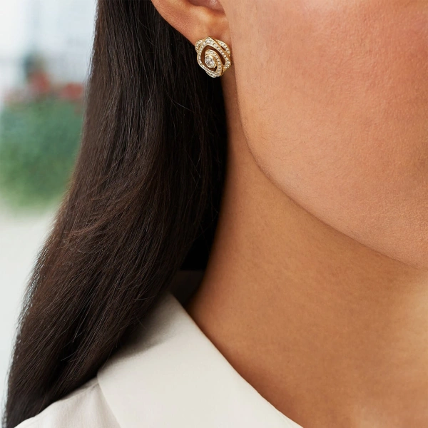 Boodles Maymay Rose Large Yellow Gold Diamond Earrings | Fine Earrings | Coveti
