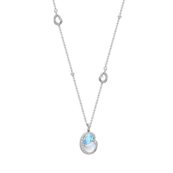 Boodles Motherhood Aquamarine and Moonstone Platinum Pendant | Fine Necklaces | Coveti
