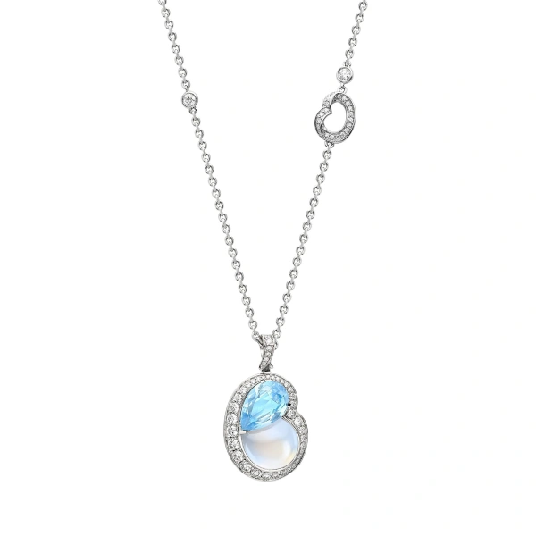 Boodles Motherhood Aquamarine and Moonstone Platinum Pendant | Fine Necklaces | Coveti