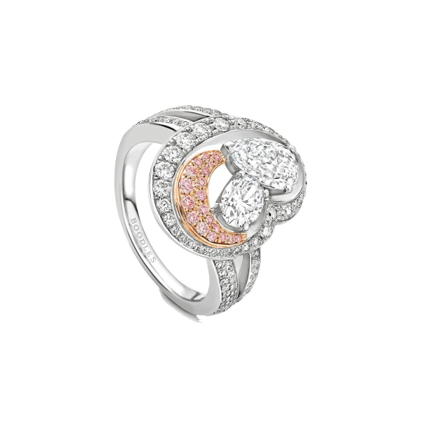 Boodles Motherhood Diamond Platinum and Rose Gold Ring | Fine Rings | Coveti