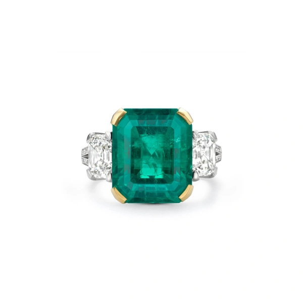 Boodles Octagonal Emerald and Diamond Platinum and Yellow Gold Ring | Fine Rings | Coveti
