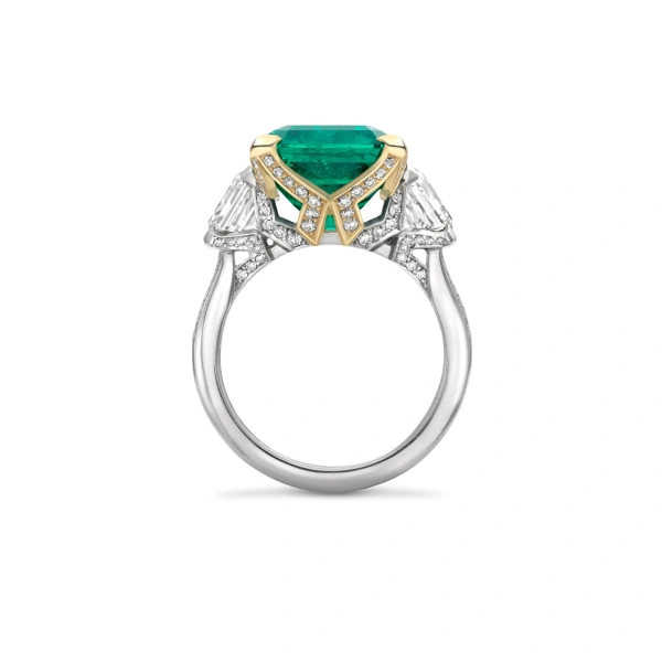 Boodles Octagonal Emerald and Diamond Platinum and Yellow Gold Ring | Fine Rings | Coveti