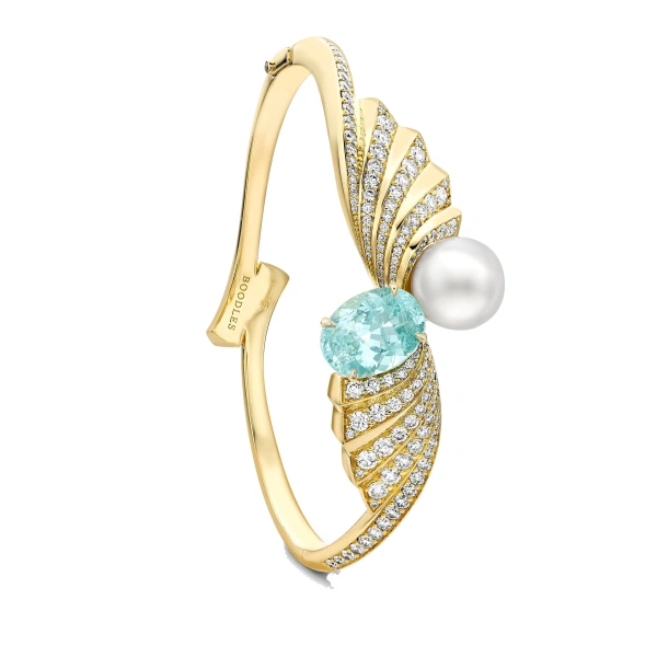 Boodles Olympian Paraiba Diamond Yellow Gold Bangle | Fine Bracelets | Coveti