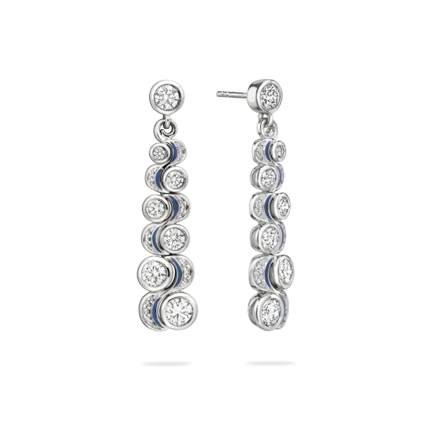 Boodles Over the Moon Diamond Platinum Drop Earrings | Fine Earrings | Coveti