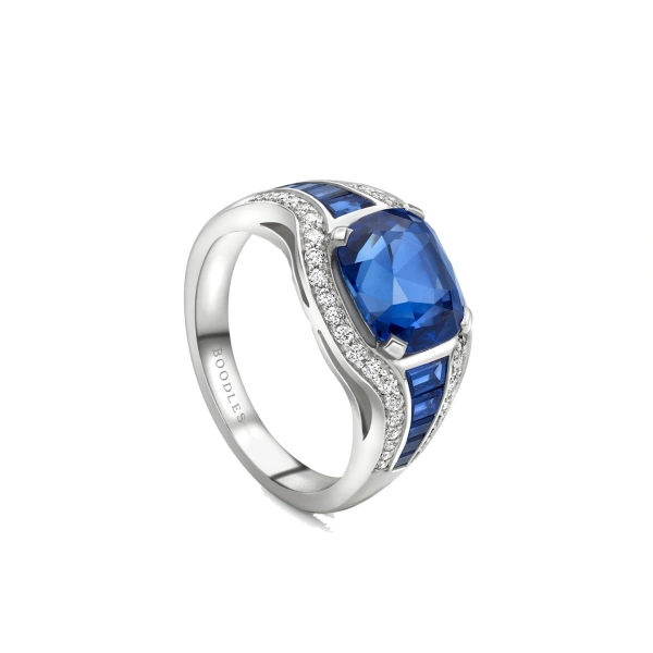 Boodles Paradox Cushion Blue Sapphire Platinum Ring | Fine Rings | Coveti