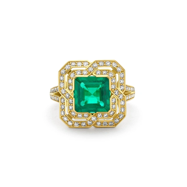 Boodles Pavilion Emerald and Diamond Yellow Gold Ring | Fine Rings | Coveti