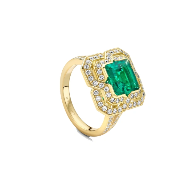 Boodles Pavilion Emerald and Diamond Yellow Gold Ring | Fine Rings | Coveti
