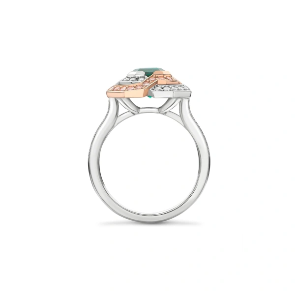 Boodles Pavilion Emerald and Pink Diamond Platinum Ring | Fine Rings | Coveti